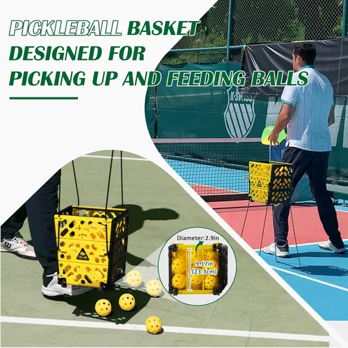 Vista 2 de Colector de tolva de pickleball con ruedas, capacidad de 40 bolas de pickleball, parte superior ligera de pickleball, herramienta de recolección