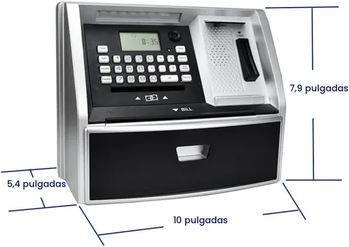 Vista 3 de Banco de ahorros tipo cajero automático con tarjeta de débito, alcancía electrónica para dinero real, reconocimiento de monedas, configuración