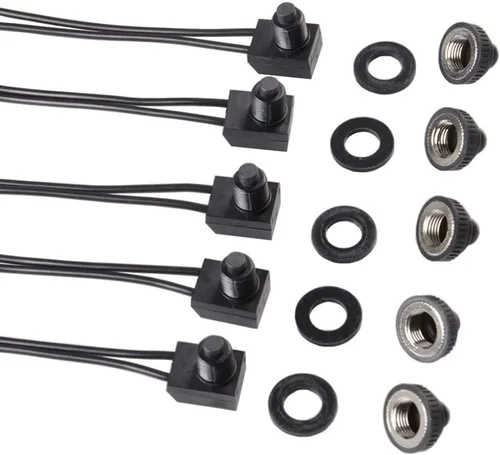 Vista 2 de Interruptor de botón impermeable de encendido y apagado con cable de luz de 12 V para motocicleta/automóvil, 5 piezas (negro)