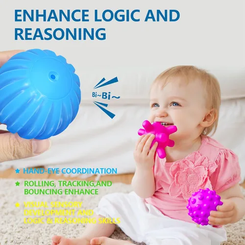 Vista 2 de Pelotas sensoriales para bebés y niños, juguetes Montessori suaves para bebés de 6 a 12 meses, juguetes sensoriales para bebés y niños pequeños