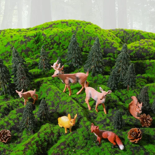 Vista 3 de Sratte Juego de 26 figuras de animales del bosque, juguetes de caza, juguetes de caza, suministros de diorama para regalo de regreso a clases