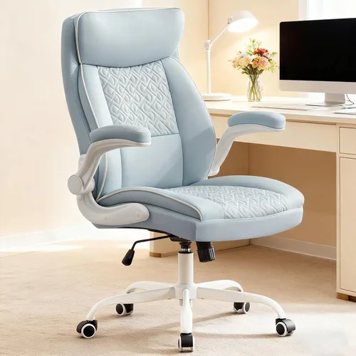 Vista 15 de Silla de oficina en casa con reposapiés, 400 libras, silla de escritorio con respaldo alto con soporte lumbar, reposabrazos suaves, sillas de Beige