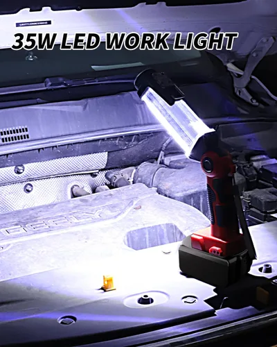 Vista 3 de Luz de trabajo LED, reflector recargable de 35 W 2000 LM, compatible con batería de iones de litio Milwaukee de 18 V, linterna de mazorca con puerto
