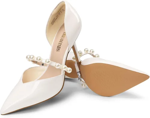 Vista 3 de DREAM PAIRS Zapatos de tacón alto con punta cerrada para mujer, con tiras de perla, elegante, D'Orsay, vestido de boda, fiesta, zapatos de tacón