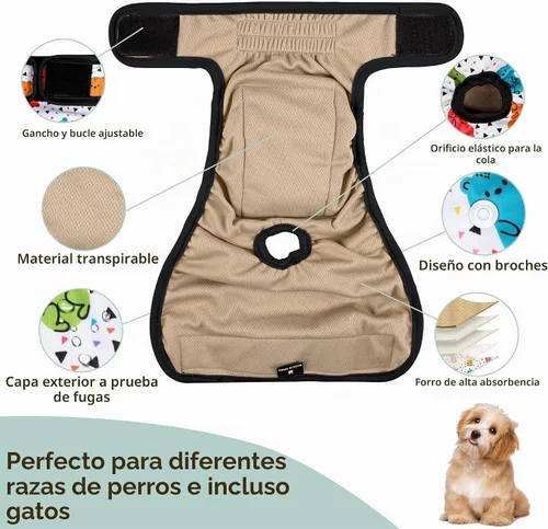 Vista 5 de Pañales lavables para perros, para hembras caninas, reutilizables, para periodo de celo, altamente absorbentes, para incontinencia, con broches