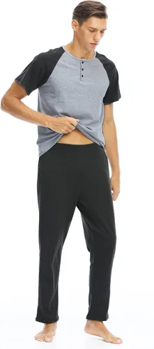 Vista 4 de Conjunto de pijama para hombre, de verano, de algodón, de manga corta, ropa de dormir