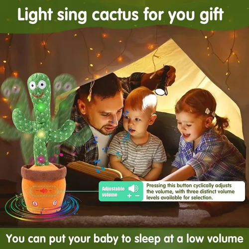 Vista 7 de MIAODAM - Cactus bailarín con volumen ajustable, juguete de cactus que habla, emite luces brillantes y coloridas, repite lo que dices, canta 120