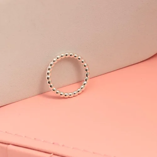 Vista 4 de LeCalla Anillo de plata de ley 925 con cuentas de eternidad, estilo clásico, simple, apilable, para mujer