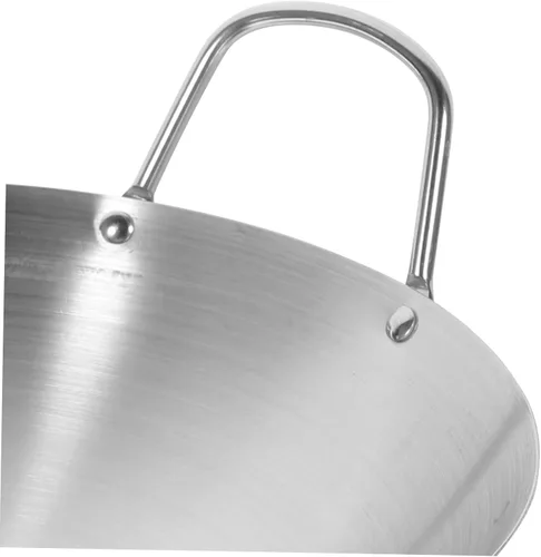 Vista 8 de DECHOUS Wok de camping antiadherente de acero inoxidable, 11 pulgadas de diámetro, doble mango, diseño de fondo redondo que atrapa el calor