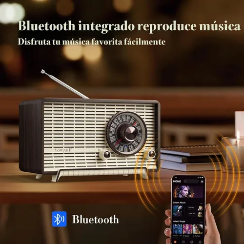 Vista 2 de YOWGUIF - Radio AM FM clásica retro de madera para mesa, altavoces Bluetooth, radios enchufables de pared con perilla giratoria, ideal para el hogar