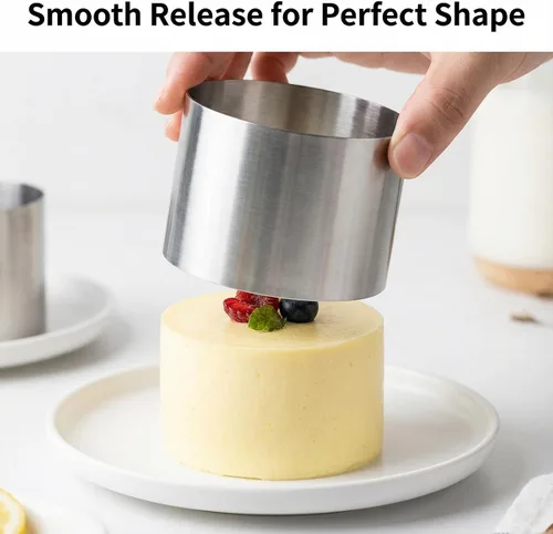 Vista 5 de 12 mini anillos redondos para tartas de 2 pulgadas, molde de flan de postre de mousse de acero inoxidable, pequeños aros de pastelería de grado