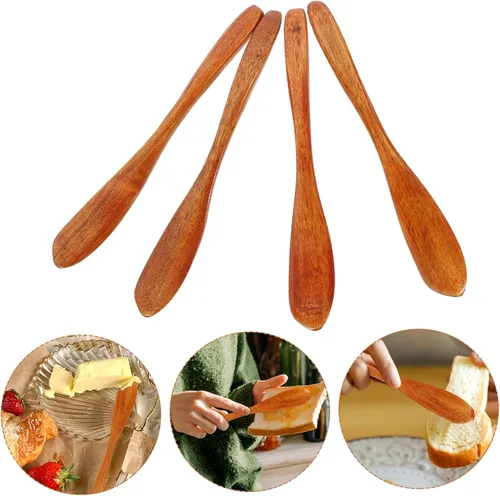 Vista 3 de Housoutil Juego de 4 cuchillos de mantequilla de madera, esparcidor de cuchillos de mantequilla de madera, esparcidores de mantequilla, cuchillo