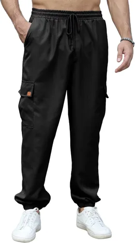 Vista 3 de Uni Clau Pantalones cargo para hombre, casuales, sueltos, ligeros, para senderismo, exteriores, bolsillos grandes y altos