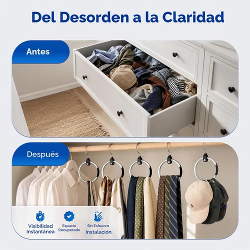 Vista 8 de ROLLY HANGER Perchas multiusos para armario, colgador de corbata y cinturón para armario, gran organizador de cinturón que ahorra espacio