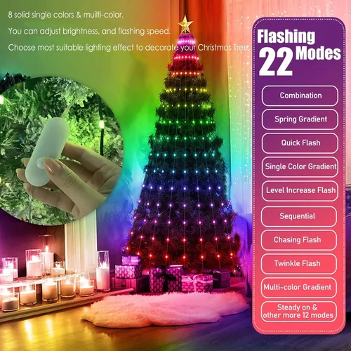 Vista 11 de Luces inteligentes para árbol de Navidad, línea colgante de 6.5 pies que va sobre el árbol, 200 luces LED que cambian de color multicolor