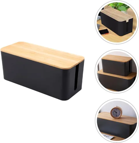Vista 7 de SUPVOX Cable Management Box Cable Wire Case Wood Grain Black Medium Size Power Line Organizer Storage Box for Desk and Home