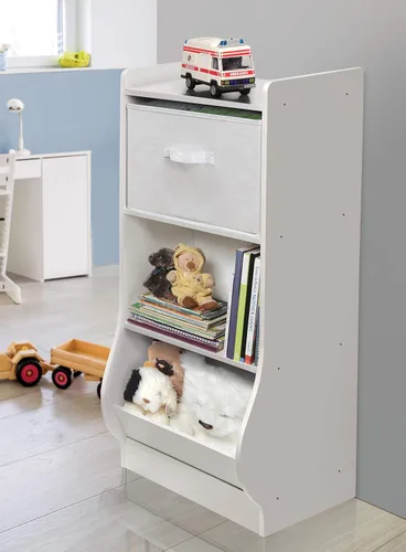 Vista 6 de Badger Basket Rincón de almacenamiento vertical para niños y libros con cesta de tela reversible, color blanco