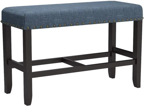 Vista 4 de Roundhill Furniture PB162BU Biony Banco de Comedor de Tela de Altura de Mostrador con Ribete de Tachuelas, Azul
