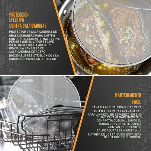 Vista 5 de U.S. Kitchen Supply - Protector contra salpicaduras de acero inoxidable de 13" de malla fina, para grasa y aceite, pantalla antisalpicaduras