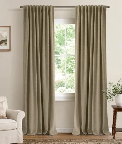 Vista 33 de INOVADAY Cortinas 100% opacas de 63 pulgadas de largo, juego de 2 paneles de lino con pestaña trasera, bolsillo para barra, cortinas opacas