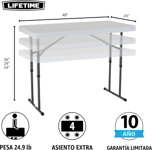 Vista 3 de Lifetime Mesa de utilidad plegable ajustable en altura comercial, 4 pies