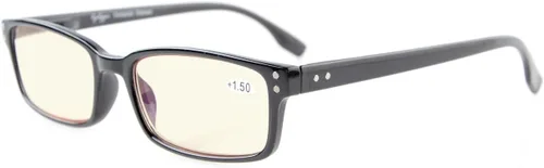 Vista 12 de Eyekepper Anteojos de lectura para computadora con marco rectangular clásico, con bisagras, lentes teñidas de naranja