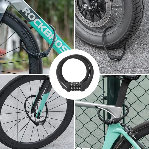 Vista 7 de ROCKBROS Candados de cable de bloqueo de bicicleta con combinación antirrobo, combinación de 4 dígitos, cerradura de bicicleta ligera, bloqueo