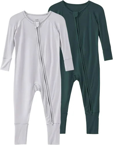 Vista 44 de Pijama de viscosa de bambú sin pies para niños y niñas, pijamas con cremallera para dormir y jugar, mameluco - 0-24 meses
