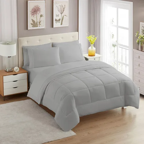 Vista 18 de Sweet Home Collection Juego de edredón de 7 piezas de color sólido para todas las estaciones, manta alternativa de plumón suave y lujosas sábanas