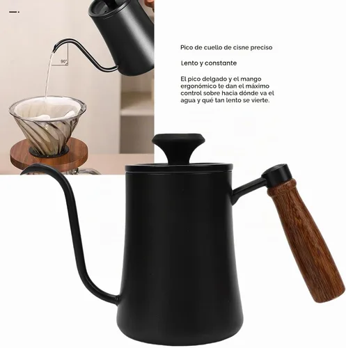 Vista 2 de LICAEVEY Hervidor de cuello de cisne, hervidor de café con termómetro integrado y mango de madera, estufa de acero inoxidable 304 para verter