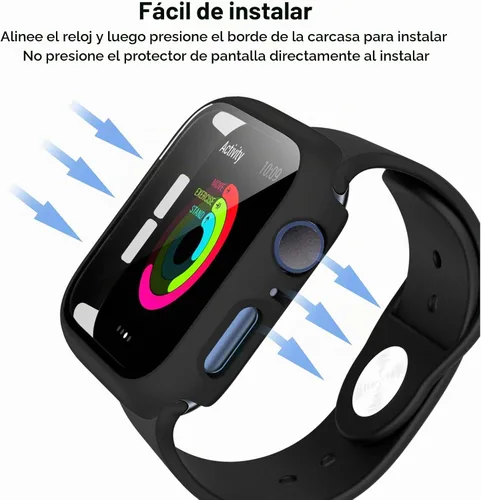 Vista 5 de Paquete de 2 fundas rígidas de policarbonato compatibles con Apple Watch, con protector de pantalla de cristal templado sin burbujas para accesorios
