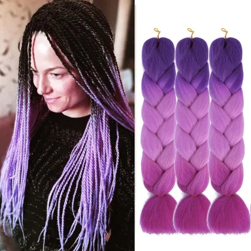 Vista 13 de Cabello trenzado de fibra sintética, tamaño jumbo, extensiones de cabello Kanekalon suave, color negro, (24 pulgadas, 3 piezas)