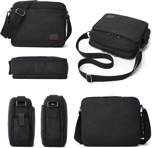 Vista 5 de Ashioup Bolsa de mensajero de lona para hombres con bolsillos de cartera incorporados, bolsa de hombro multifuncional, bolsa cruzada para deportes