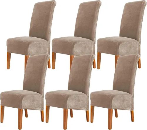 Vista 31 de Fundas elásticas para sillas de comedor, fundas protectoras de asiento extraíbles de terciopelo suave para sillas Parson (2, beige)