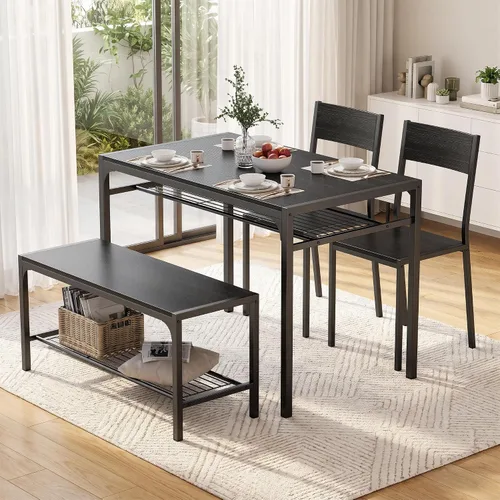 Vista 17 de Gizoon Juego de mesa de comedor para 2, mesa de cocina de 3 piezas con 2 sillas para espacios pequeños, apartamento, cocina, comedor, ahorro de Negro