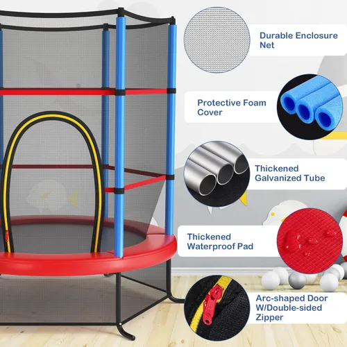 Vista 2 de Giantex - Trampolín infantil de 55”, con red de seguridad y almohadilla de resorte, marco de acero resistente con cremallera integrada