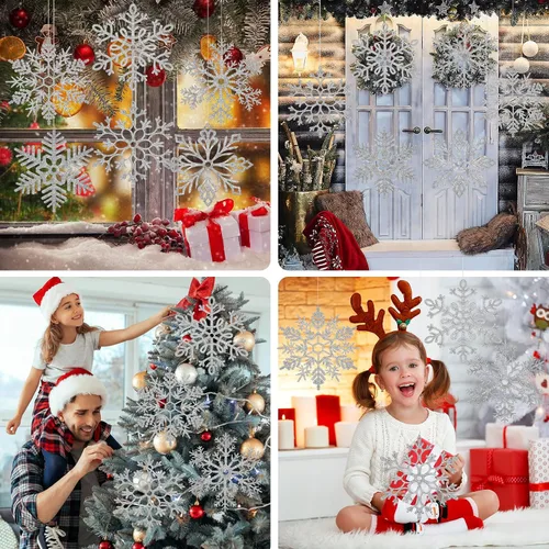 Vista 2 de Adorno de copos de nieve grandes de AORZIT de 12 pulgadas, adornos de Navidad de gran tamaño con purpurina, decoraciones gigantes de copos de nieve
