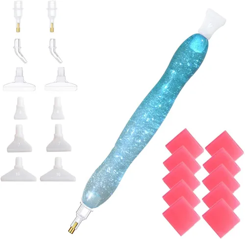 Vista 10 de Herramienta hecha a mano del kit de la pluma del taladro del arte de la pintura del diamante 5D con 14 puntas y 10 ceras - azul plata HotPink