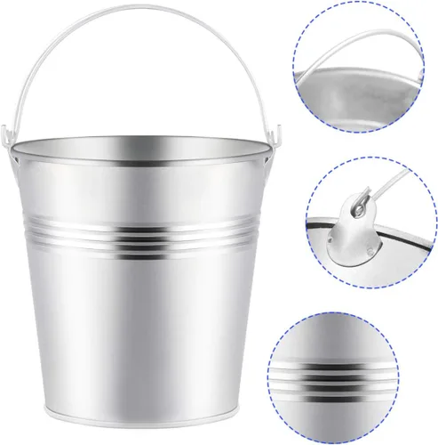 Vista 4 de Toyvian Mini cubos de metal con asas, 12 macetas de hojalata plateadas de 4 pulgadas para el aula, bolsas de regalo pequeñas, bolsas de regalo
