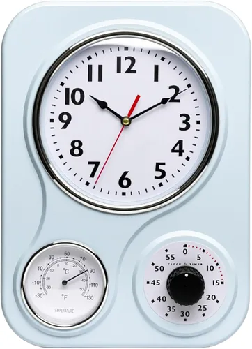 Vista 15 de Lily's Home - 9.5 pulgadas x 12.5 pulgadas - Reloj de pared retro para cocina, reloj de pared vintage con termómetro y temporizador de 60 minutos