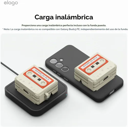 Vista 7 de elago Compatible con Samsung Galaxy Buds 3 Pro y 3 y 3 FE Funda, funda con diseño de cinta de casete con mosquetón, protección completa, accesorios