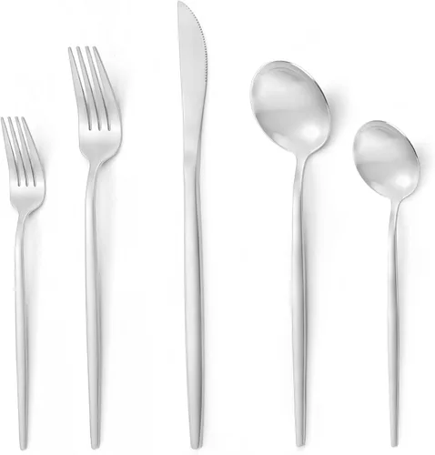 Vista 7 de Juego de cubiertos de 40 piezas, color negro mate, juego de cubiertos de acero inoxidable para 8 personas, juego de utensilios de cocina con acabado