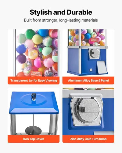 Vista 4 de VEVOR Máquina de chicle, dispensador de máquina expendedora de dulces de 21 pulgadas, máquinas expendedoras de 25 centavos para centros comerciales