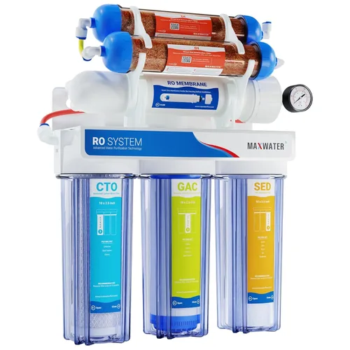 Vista 8 de Max Water Sistema de filtro de agua de ósmosis inversa portátil de 3 etapas, sistema de filtración de agua RO de 50 GPD para acuario, plantas