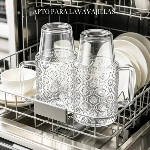 Vista 8 de KEMORELA Vaso de vidrio acanalado de 24 onzas con asa y tapa, tazas de café 24oz-Begonia