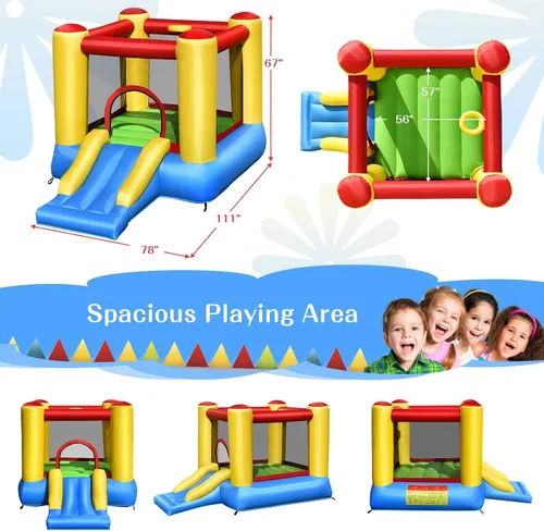Vista 7 de HONEY JOY Casa inflable para rebotar, rebote de luna inflable para niños con tobogán, área gigante de salto, estacas, bolsa de transporte, castillo