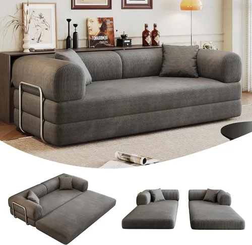 Vista 12 de Sofá cama convertible de 80 pulgadas, sofá cama plegable de pana con almohadas, sofá de compresión moderno sin hueso sin montaje, sofá de compresión