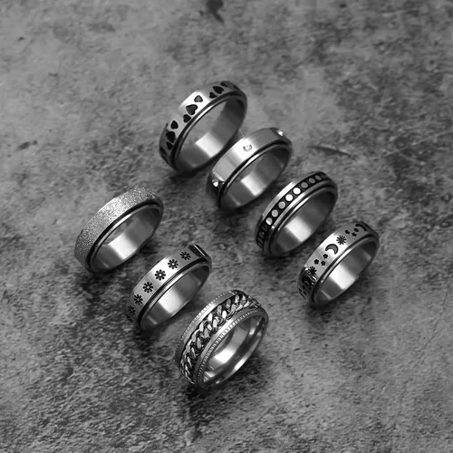Vista 5 de KOHOTA Anillos giratorios de acero inoxidable para mujeres y hombres, anillos giratorios para la ansiedad, anillos giratorios para aliviar