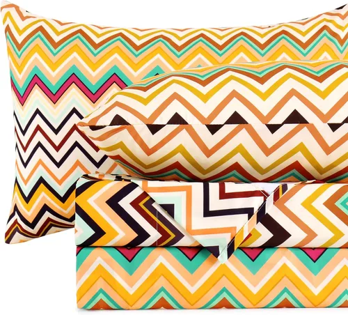 Vista 13 de MCO Juego de sábanas a rayas de 4 piezas, juego de sábanas Full transpirable con bolsillo profundo de 16", moderno y lujoso, juego de ropa de cama