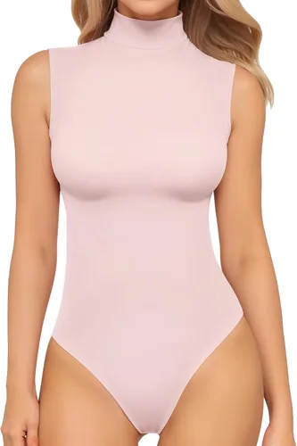 Vista 27 de Body MANGOPOP para mujer, con cuello alto falso de estilo tortuga, con manga larga 02 Manga Larga Borgoña (Forro Polar)